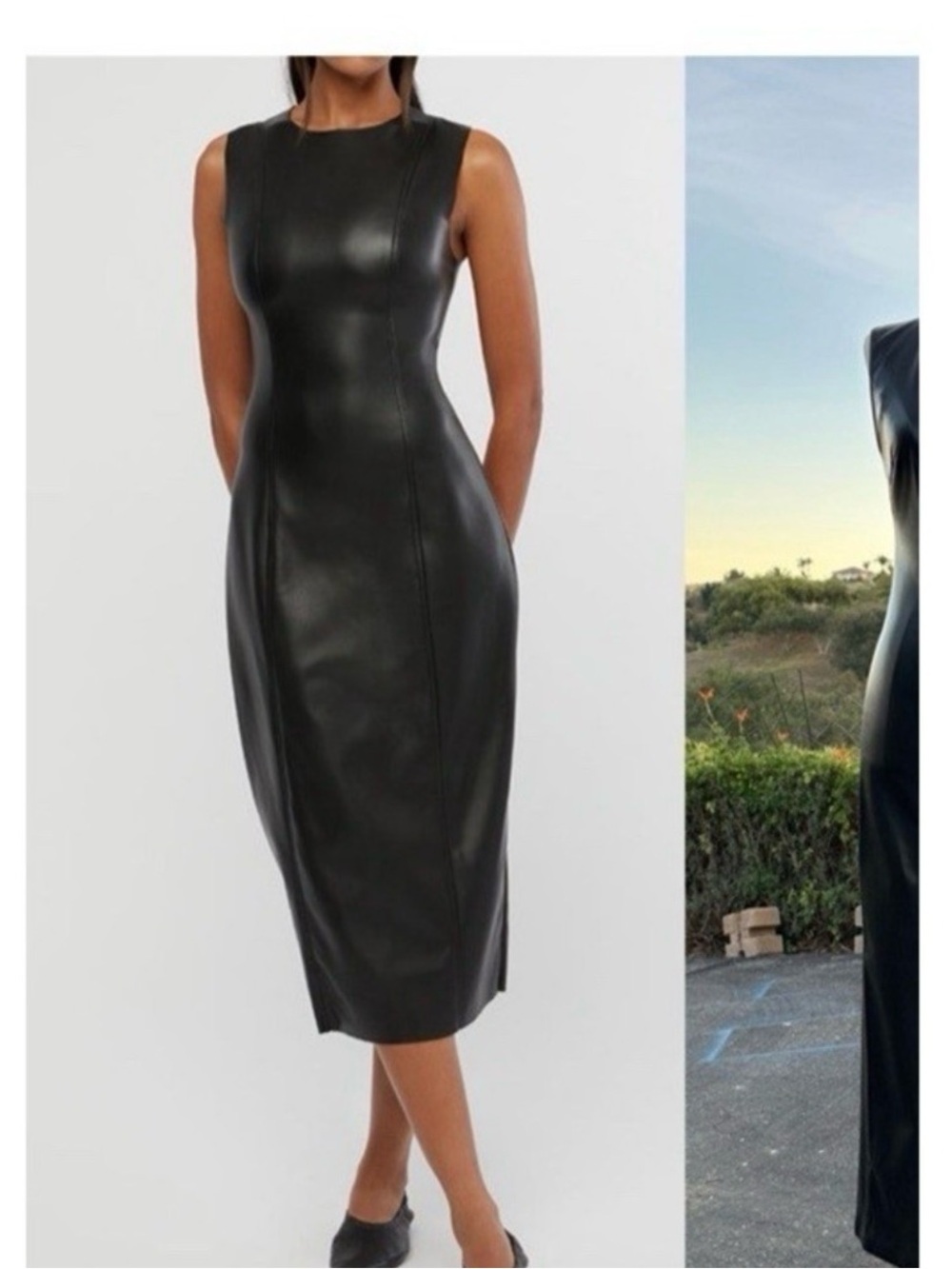 House of Harlow 1960 Sleeveless Faux Leather Midi Dress in Black